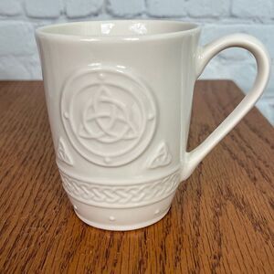 Belleek Celtic Design Coffee Mug Tea Cup Porcelain Brown Stamp Exc. Condition